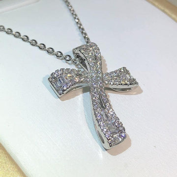Classic Handmade Big Cross 925 Sterling Silver AAA+ Cubic Zirconia Diamonds Vintage Pendant Necklace - The Jewellery Supermarket